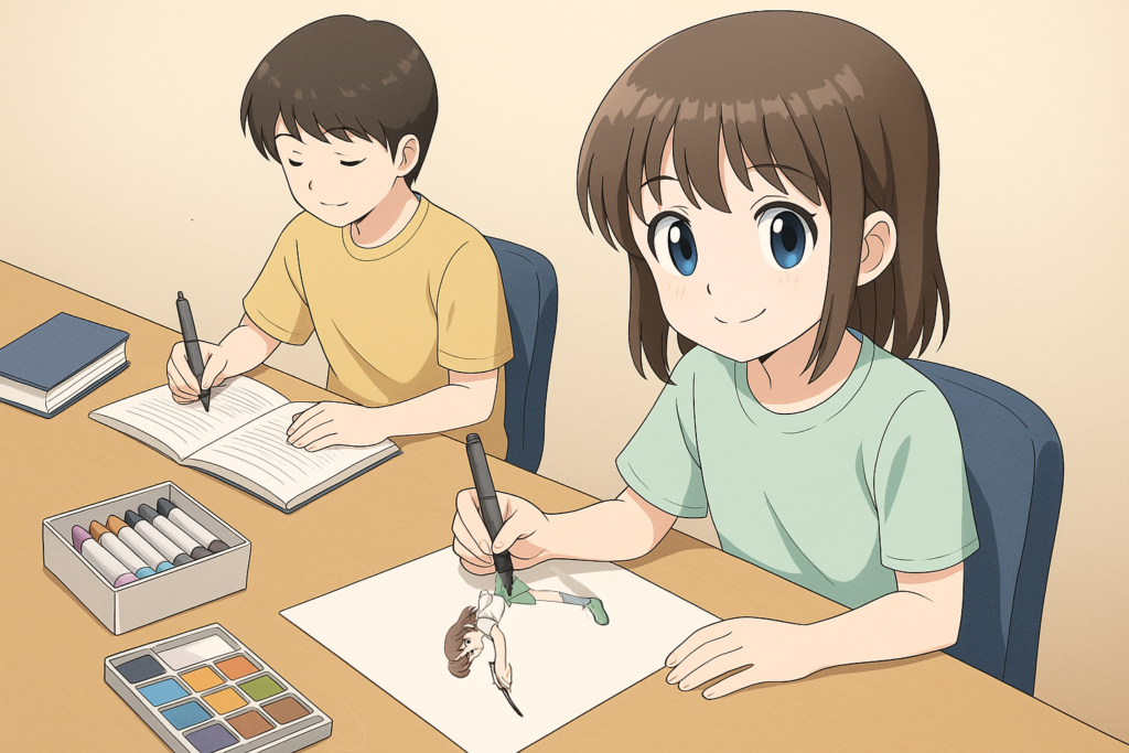 愛知・蟹江のワコム製液タブ完備のイラスト・操作空間「えがきBASE」の作業スペース。アナログ(コピック・透明水彩完備)・コワーキング・趣味。