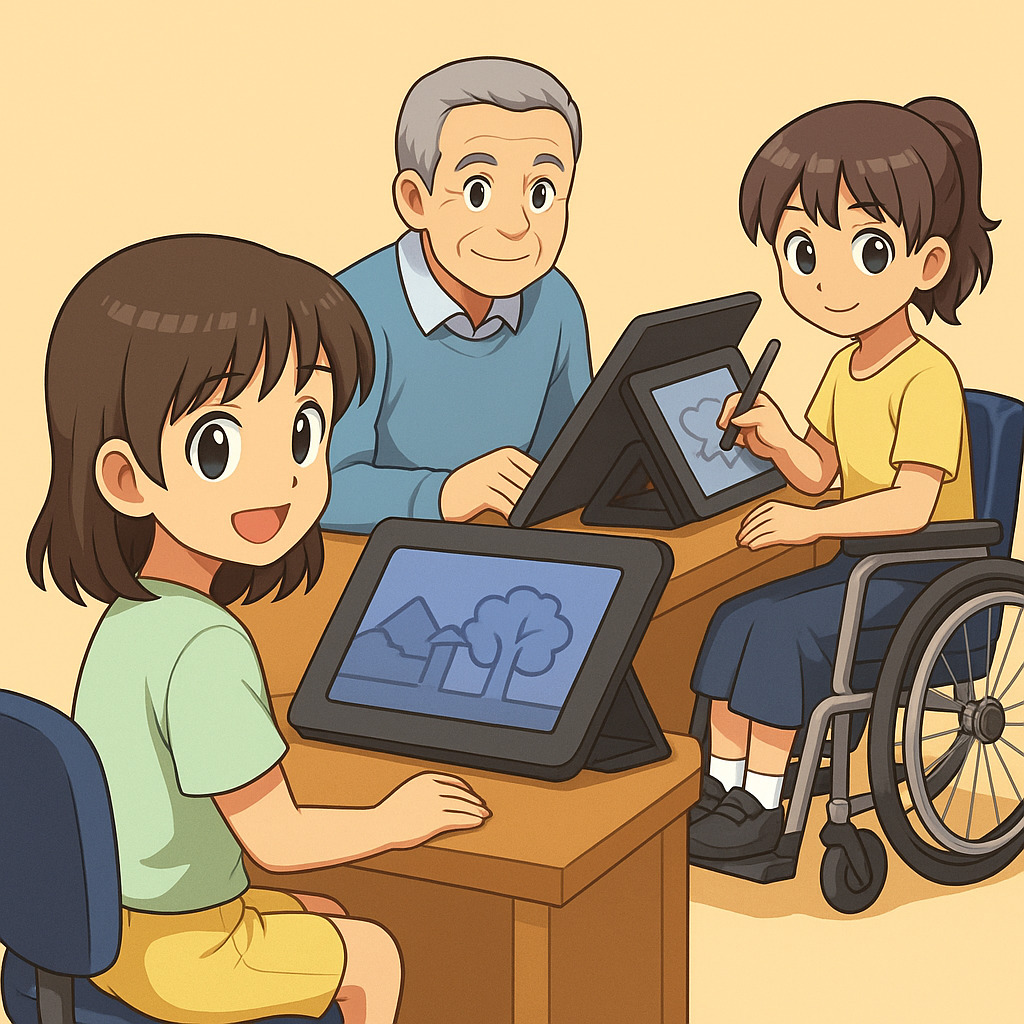 愛知・蟹江のイラスト・操作空間「えがきBASE」の作画席。ワコム製液タブ・Clip Studio完備